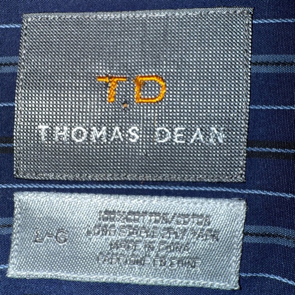 Thomas Dean Men’s Button-Down Shirt L • Navy Multi Stripe • Contrast Cuffs - Picture 12 of 13